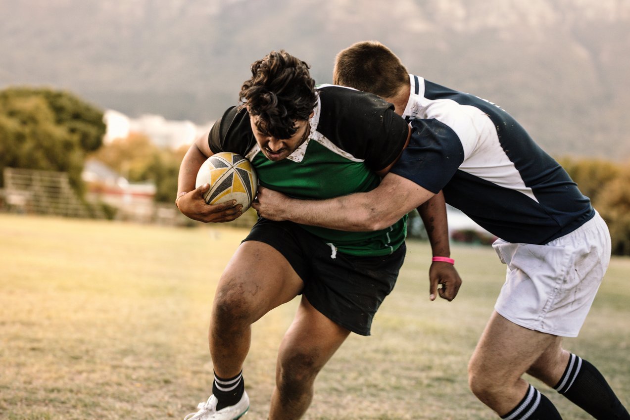 Blocking during Rugby Game